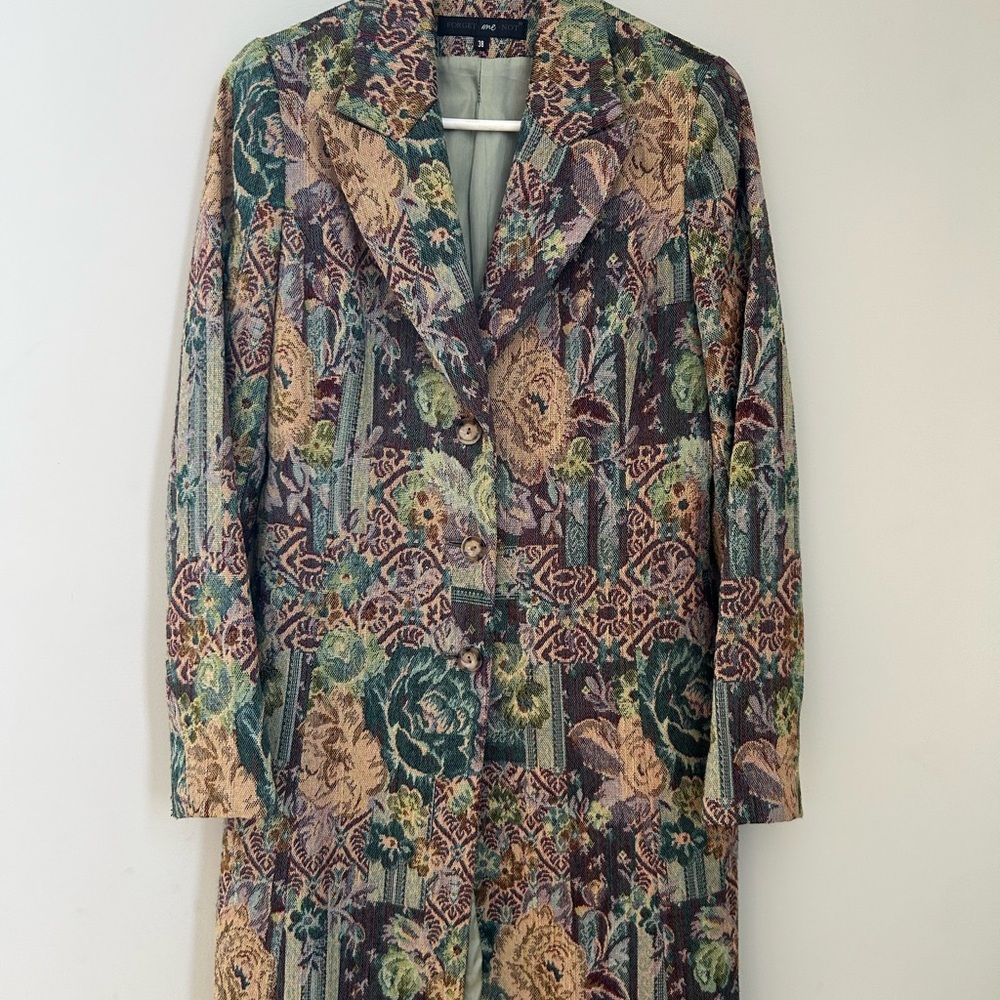 Green and Brown Floral Lightweight Blazer with Classic Lapel